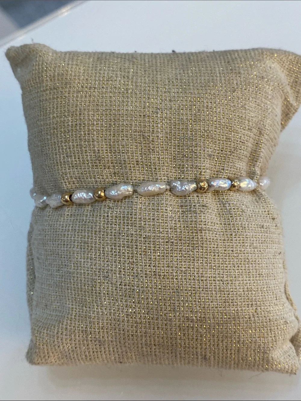 Cultured Pearl and Gold Bead Bracelet - White Pearls
